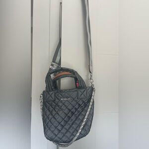 MZ Wallace Grey & Silver Metallic Sutton Deluxe (with bright pink accents)